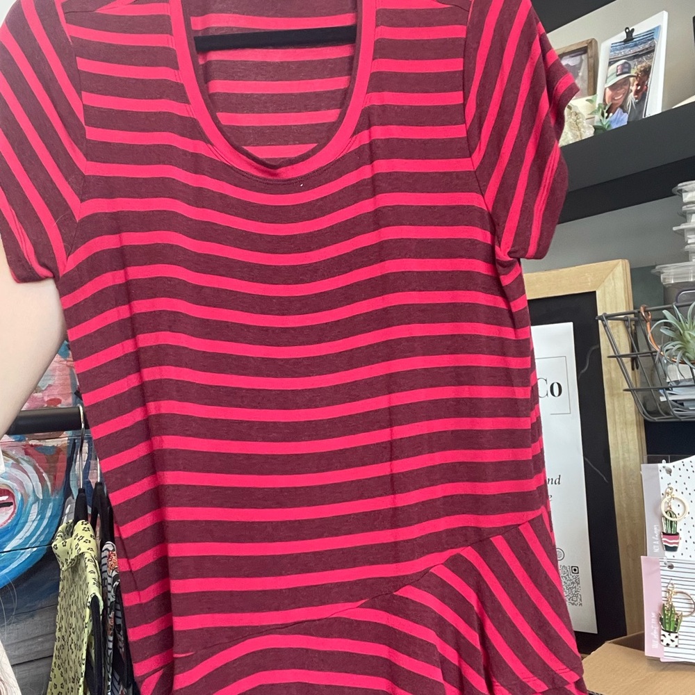 Cabi Pink and Red Striped Women's Tee